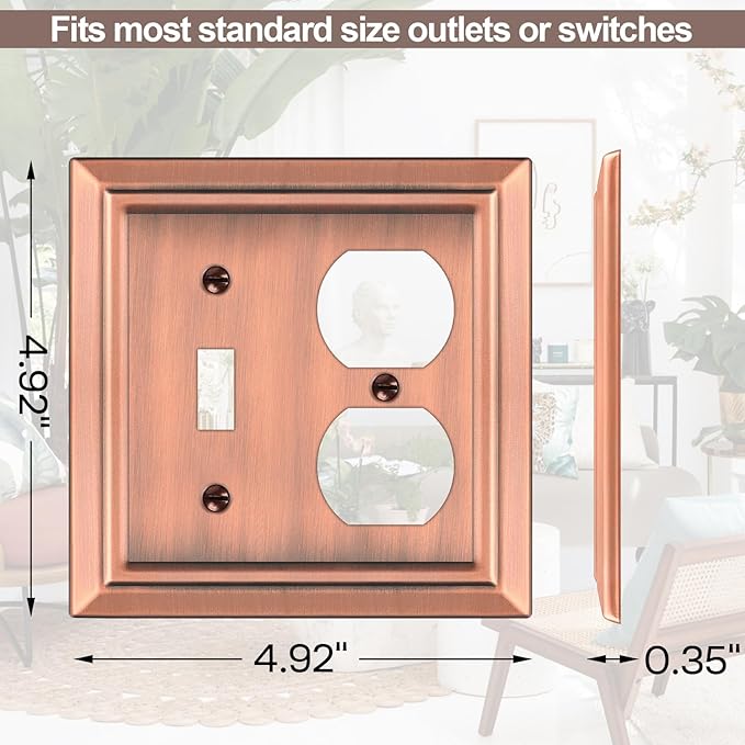 Metal Wall Plate for Electrical Outlets, Decorative Antique Copper Switch Plates Outlet Cover, Light Switch Cover Plate, 2-Gang Wall Plates (Toggle/Duplex, 2 Pack)