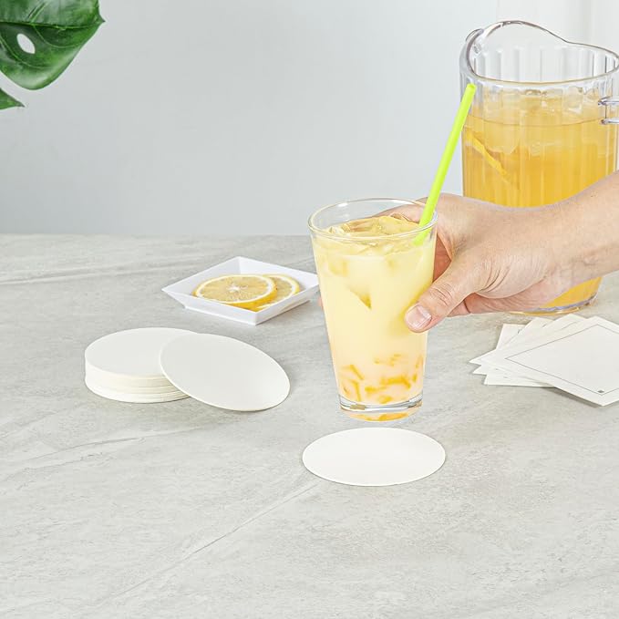 Restaurantware Paper Coasters 100 Pack of 3.5 Inch Disposable Beverage Coasters Absorbent for Hot and Cold Drinks White Coffee Cup Essentials for Table Decor, Kitchen, Home Patio or Living Room