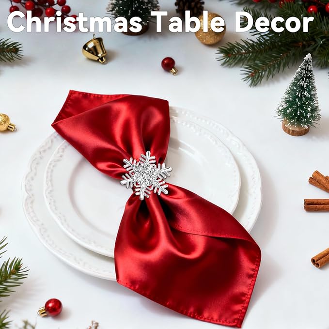 ZeeDix Christmas Silver Snowflake Napkin Rings Set of 6, Napkins Ring for Dinning Table - Rustic Dinner Tables Decoration for Wedding Receptions Christmas Thanksgiving Holiday Party Dinner Parties