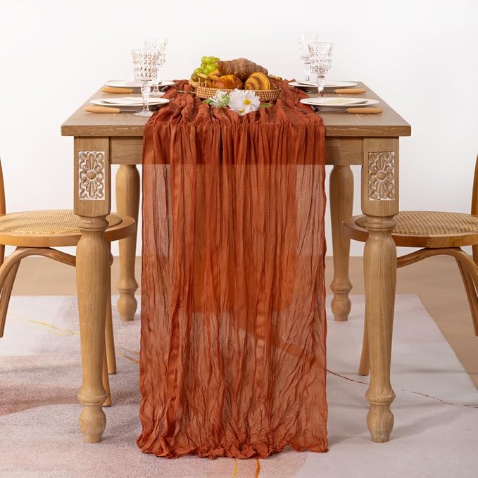 3 Pack Cheesecloth Terracotta Table Runner 10ft Rustic Gauze Decor | - Image 3