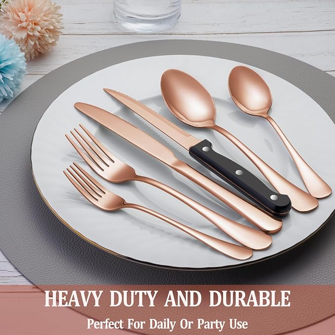 24 Pcs Rose Gold Silverware Set - Image 7