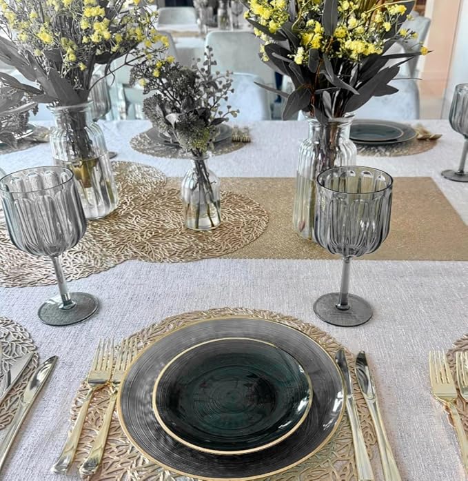 " OCCASIONS " 120 Pieces Pack,(60 Guests) Premium Wedding Party Disposable Plastic Plates Set -60 x 10'' Dinner + 60 x 7'' Salad/Dessert (Belize in Black & Gold)