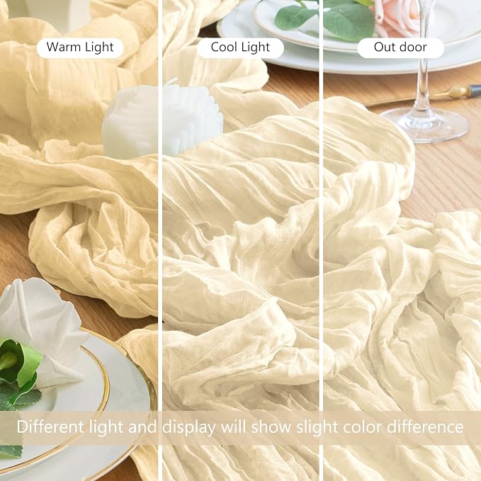 Cheesecloth Table Runner Beige 10FT Boho Gauze Runner - Image 8