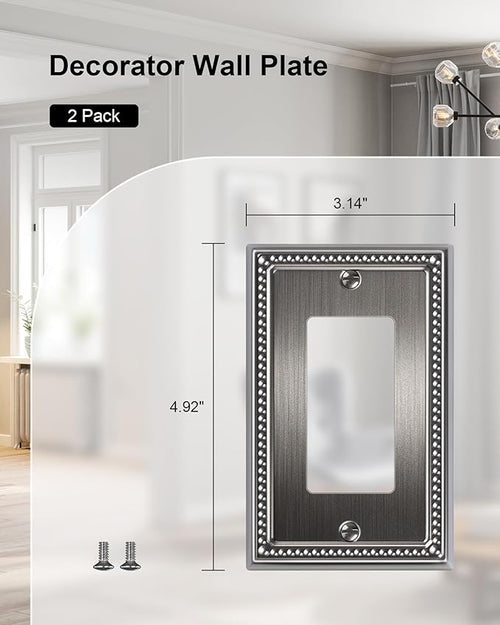 2-Pack Decorator Outlet Cover Plate, Pearls Decorative Switch Plates and Outlet Covers, Antique Silver Metal Wall Plates for Electrical Outlets