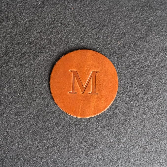 Ox & Pine Personalized Leather Coaster - Sold Individually or in Sets of 4 - Customize Inscription - 100% Full-Grain Leather – 4" Round or 4" Square (Round, Sienna, 1 Individual Coaster)