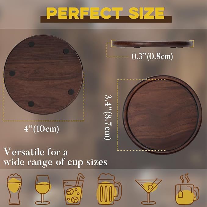 Wood Coasters with Metal Holder, GOH DODD Set of 8 Walnut Wooden Coaster - Image 6