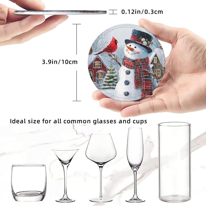 Christmas Snowman Red Bird Coasters - Image 3
