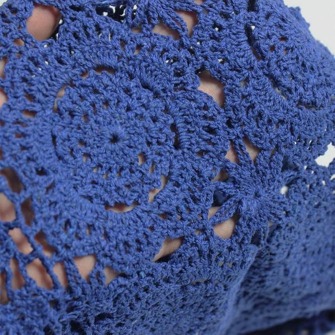 Cotton Handmade Crochet Lace Oval Table Runner Blue 12x36 Inch - Image 4