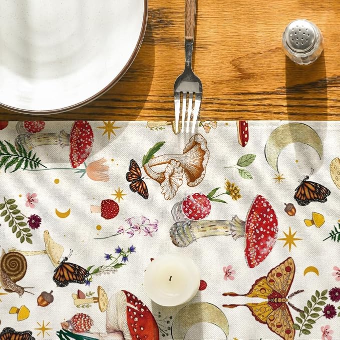 Artoid Mode Beige Modern Mushroom Table Runner, Seasonal Botanic Farmhouse - Image 7