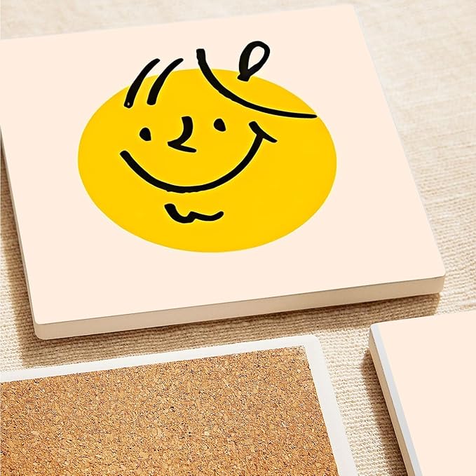 MAYCARI Cartoon Colorful Face Coasters Set of 6 Cork Backed Cute Coasters with Metal Holder Original Ceramic Surface Drink Cup Mats for Tabletop Protection Modern Desk Decoration Birthday Gifts