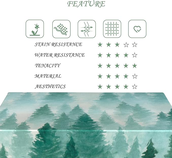 60x120 Inch Nature Rectangular Tablecloth Watercolour Pine Forest Fairyland Table Cloth Waterproof Durable Table Cover for Holiday Picnic Gaming Room BBQ Decor