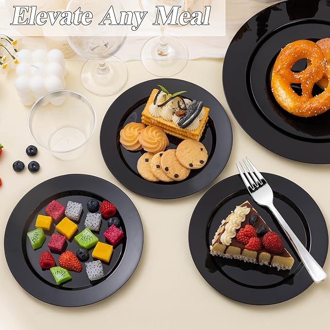 BESTSTAR 100PCS Black Plastic Plates Set | 50 10.25 inch Dinner Plates and 50 - Image 6