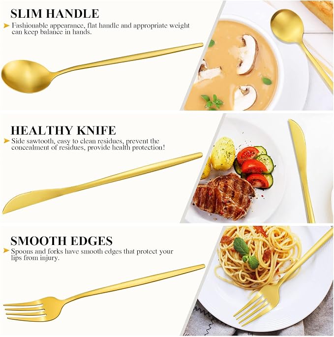 Matte Gold Stainless Steel Flatware Set - Image 3