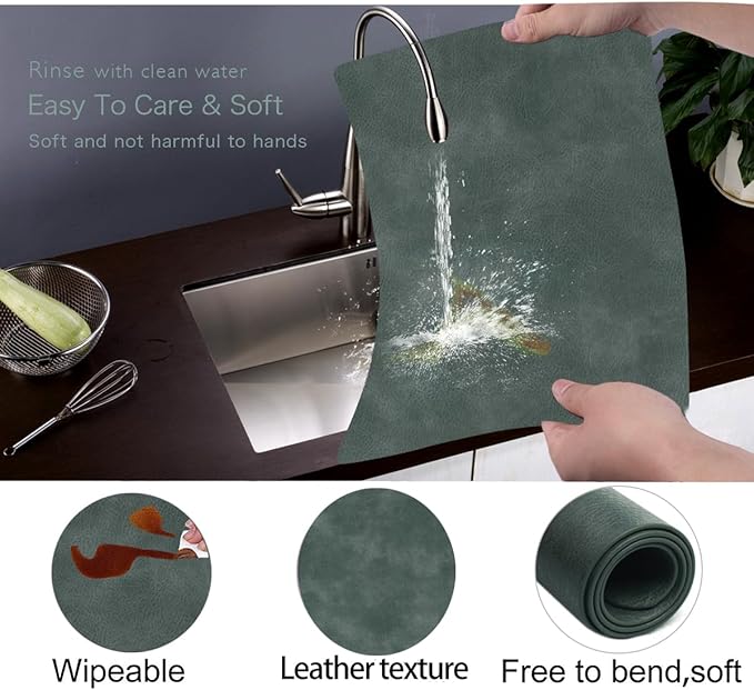 Faux Leather Eco-Friendly Dining Placemats with Rounded Corners-Set of 4,Oilproof&Wipeable Table Mats,Heat-Resistant&Non-Slip for Kitchen Table and Kids(Grey)