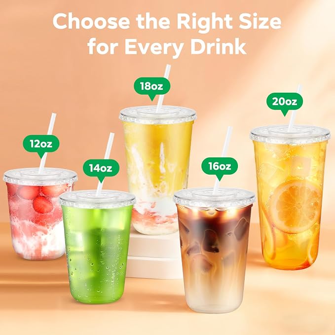 25 Pack 12 oz Clear Cups with Lids and Straws, Plastic Coffee Drink Cups | - Image 7