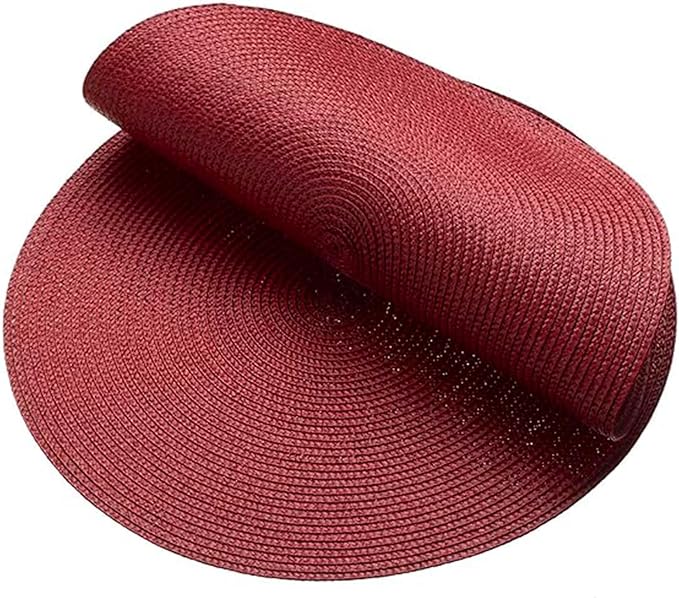AHHFSMEI Round Braided Placemats 15 Inch Round Table Mats for Dining Tables Natural Woven Heat Resistant Place mats Set of 6 (Burgendy Red)