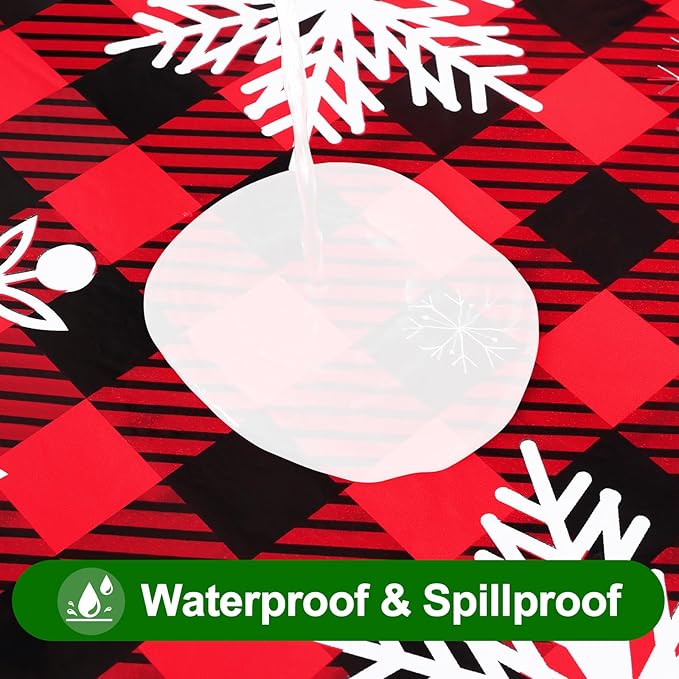 Smiry Christmas Rectangle Table Cloth, Waterproof Vinyl Tablecloth with Flannel Backing, Wipeable Bufflo Checked Snowflake Plastic Tablecloths for Christmas Table Decorations, (60"x102", Black & Red)