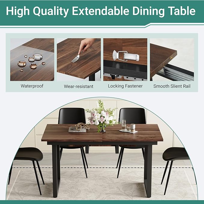 Dining Table Set for 6, 55"-71" Extendable Dining Room Table Set for 6, Modern Wood Kitchen Table with 6 Upholstered Chairs, Space-Saving for Dining Room Apartment, Easy Assembly