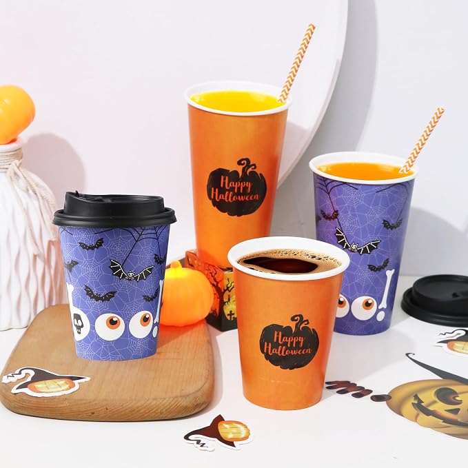 Tamone 100 PACK Halloween Cups 16OZ Disposable Coffee Cups - Image 4
