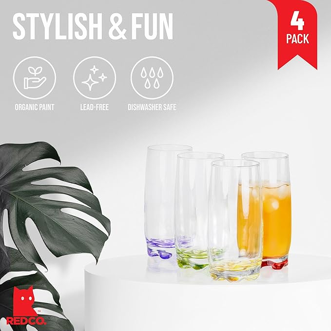 Vibrant Splash Water/Beverage Highball Glasses, 13.25 Ounce - Set of 4