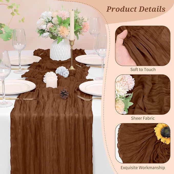 Pesonlook Cheesecloth Table Runner Brown, 10 Pack 17.7x108 inch, Long | Rustic - Image 3