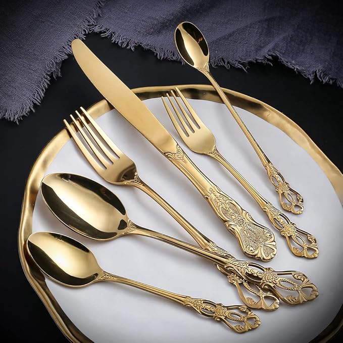Silverware Set for 12 Stainless Steel Flatware Set Palace Style Hollow Relief Decoration 48 Piece Cutlery Utensils Include Knives Forks and Spoons Tableware Set for Home Kitchen Restaurant Party