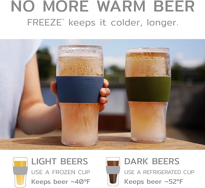 Host FREEZE Beer Glasses, Frozen Beer Mugs, Freezable Pint Glass Set, Insulated Beer Glass to Keep Your Drinks Cold, Double Walled Insulated Glasses, Tumbler for Iced Coffee, 16oz, Green Camo
