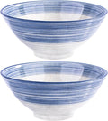 Ceramic Ramen Bowl Set of 2, 8.3" Blue Striped Japanese Noodle Bowls, Large by Whitenesser