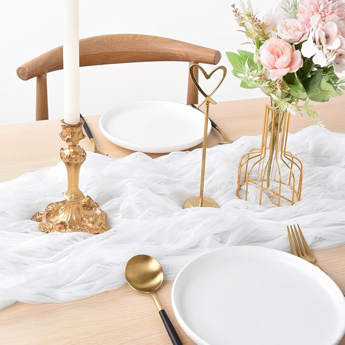Joanlody Ivory Cheesecloth Table Runner Spring Easter 10Ft Rustic Gauze Boho Cheese Cloth Table Runner for Wedding Bridal Baby Shower Decoration 4 Pack
