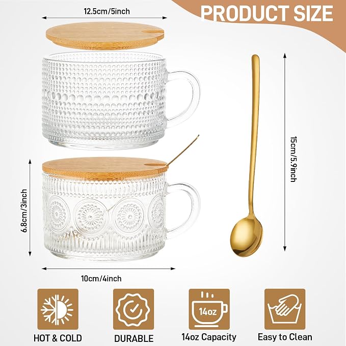 18 Pack Vintage Coffee Mugs Overnight Oats Glass Cup Containers 14 Oz Clear - Image 2