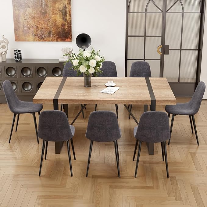 9 Piece Dining Table Set for 8,Modern 71'' Rectangle Wood Dining Table and Fabric Dining Chairs 8,Kitchen Table and Chairs for 8,Ideal for Kitchen Dining Room