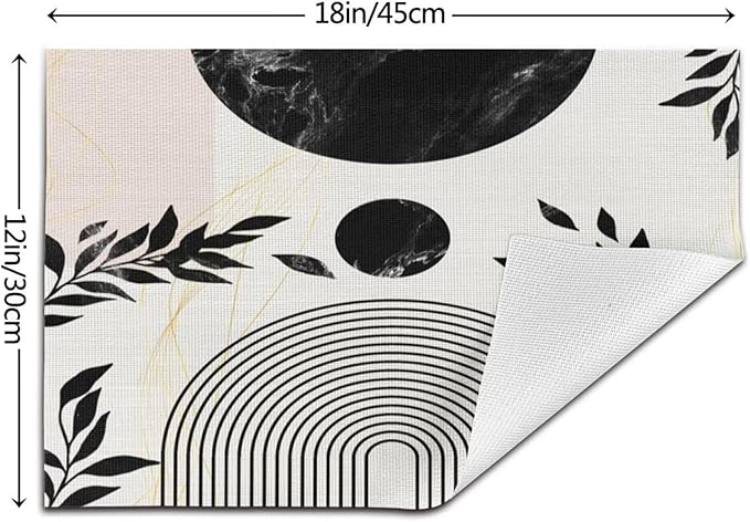 Boho Mid Century Leaf Placemats,Arch Sun Design,Minimalistic Leaves Pattern Luxurious Washable Place Mats 12x18Inch for Dining Kitchen Farmhouse Decor 4 PCS