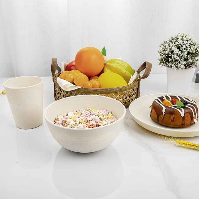 Rubtlamp 24 Pcs Wheat Straw Dinnerware Sets, Unbreakable Reusable Plastic Wheat - Image 3