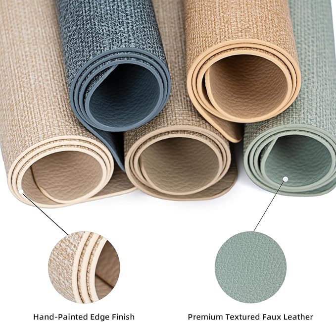 Round Wipeable Placemats Set of 2 – Faux Leather Round Table Mats, Waterproof & Washable Vinyl Placemats, Circle Design for Dining Table Decor– Taupe