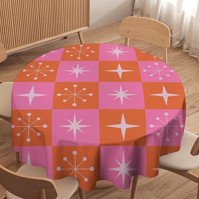 Mid Century Modern Round Tablecloth, Vintage Abstract Colorful Geometrics Modern Print Tablecloth for Home Party Dining Room Kitchen Decor 60Inch(152cm)