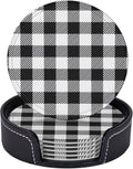 6 Pcs Black and White Buffalo Check Plaids Leather Coasters by CAPVKING