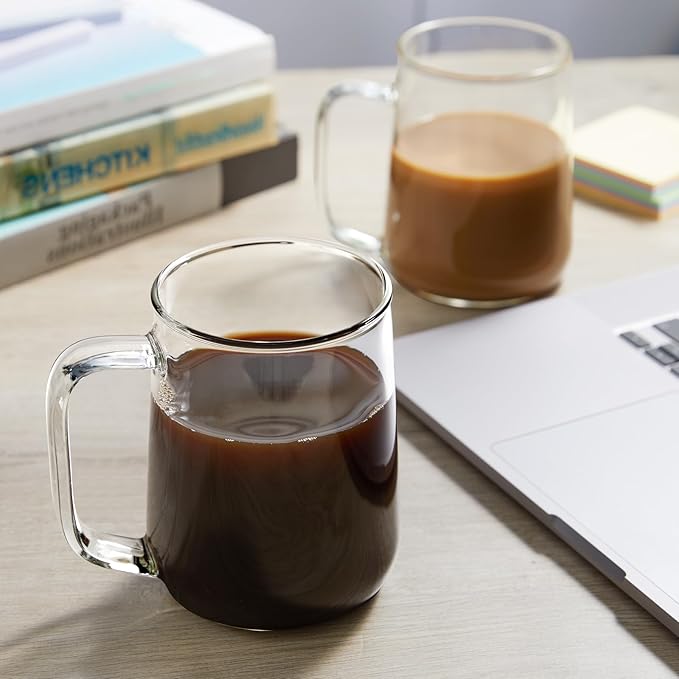 Large Glass Coffee Mugs, 24 oz Glass Coffee Cups Set of 2, Hot/Cold Beverages - Image 6