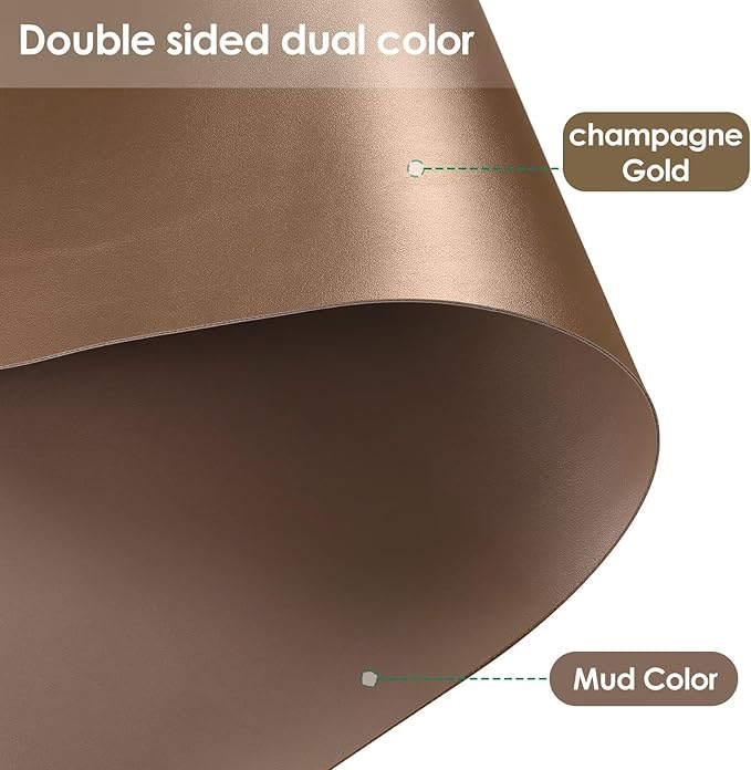 Round Table Pad, 1.8mm Thick, Dia.41 Inch, Leather Table Cover, Dining Table Protector, Mud Color + Champagne Gold