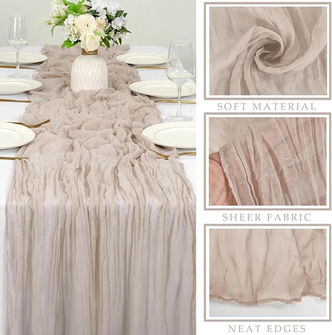 6 Pcs Cheesecloth Table Runner 10FT Rose Brown Runner - Image 2