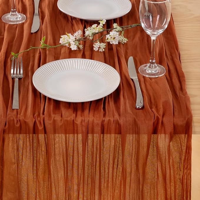 2 Pack Cheesecloth Terracotta Table Runner 10ft Rustic Gauze Decor | - Image 5