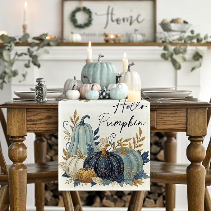Artoid Mode 210 GSM Fall Table Runner 13x90 Inch Home Party Decor | Blue - Image 2