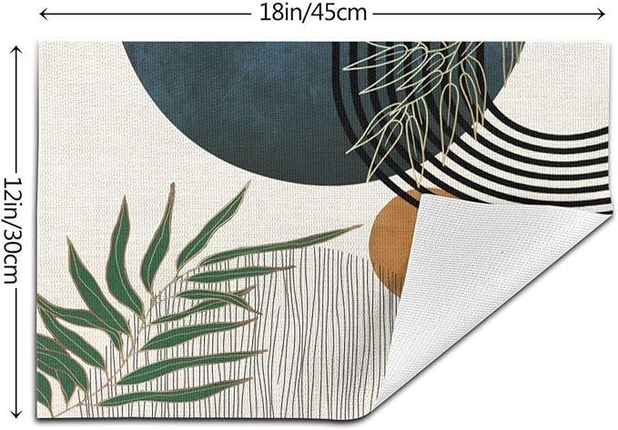Mid Century Placemats 12x18 Inches Set of 4, Modern Boho Green Navy Blue Tropical Leaf Decorative Rectangle Table Mats for Party, Home Kitchen,Dining Table Decoration