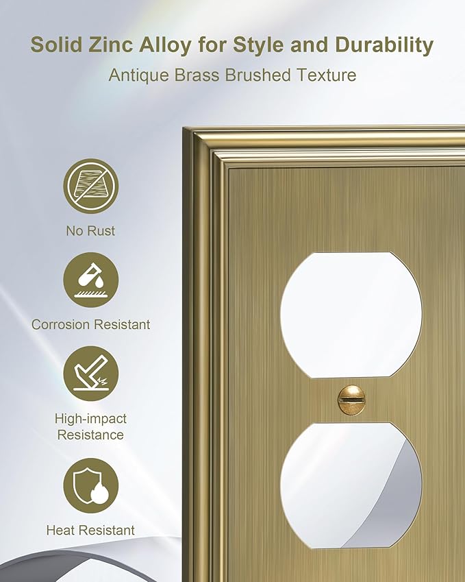 2-Pack Single Toggle Light Switch Cover Plate, Durable Solid Zinc Alloy Decorative Switch Plate Covers, Antique Brass 1 Gang Wall Plate, Corrosion Resistant
