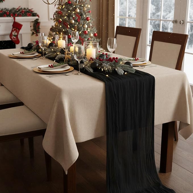 12 Pack Black Cheesecloth Table Runner 120 Inch Boho Wedding Decor | - Image 8