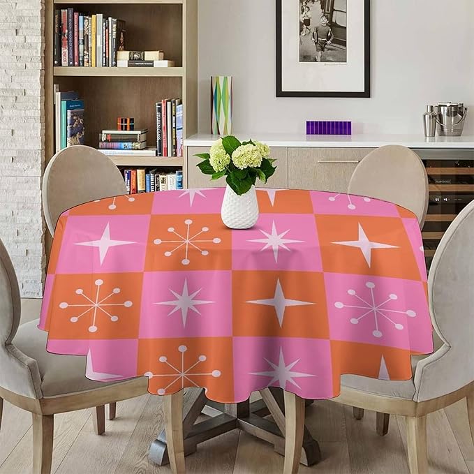 Mid Century Modern Round Tablecloth, Vintage Abstract Colorful Geometrics Modern Print Tablecloth for Home Party Dining Room Kitchen Decor 70Inch(178cm)