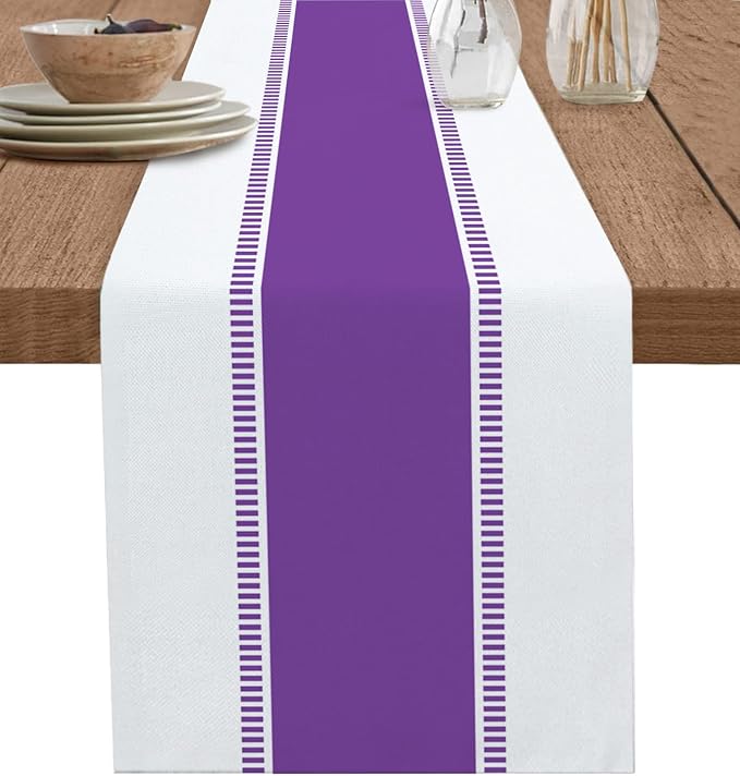 Purple Table Runners 90 inches Long, Modern Stripes Table Runner Farmhouse by Futuregrace