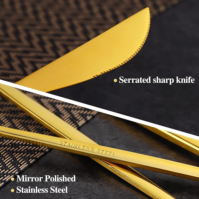 30-Pieces Gold Flatware Set, Tableware Fine Dining Utensil Set Include Knives - Image 6