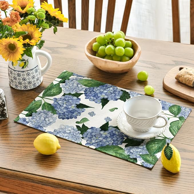 Artoid Mode Watercolor Hydrangea Summer Placemats Set of 6, 12x18 Inch Seasonal - Image 3