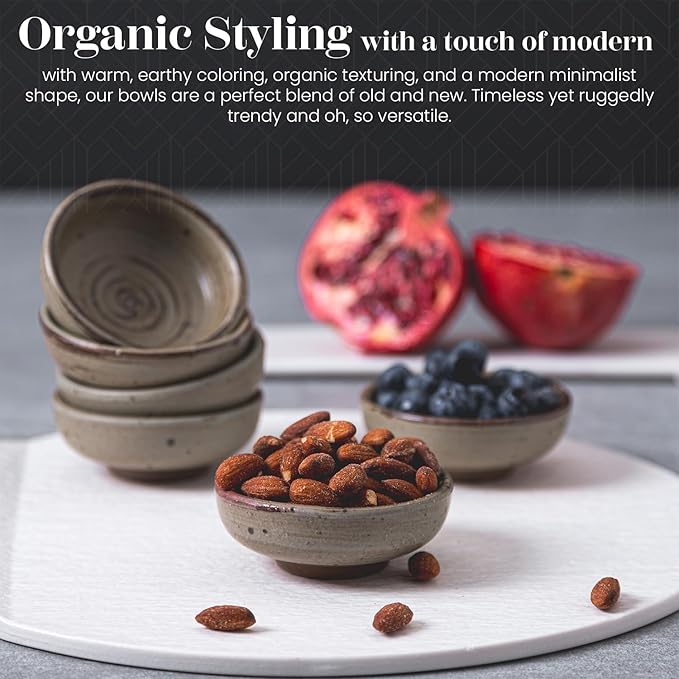 Vikko Small Dipping Bowls, Set of 4 Mini Soy Sauce Dishes, 3" Stoneware Dipping Sauce Cups, Decorative Pinch Bowls for Dips, Condiments, Charcuterie Boards - Microwave and Dishwasher Safe