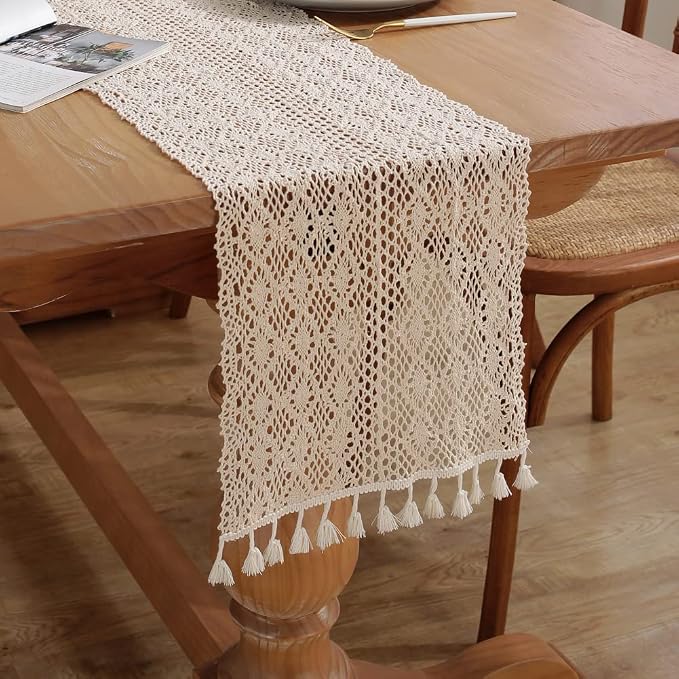 meioro Mesh Woven Table Runners, 12x78 Inch Boho Cotton Table Runner by meioro